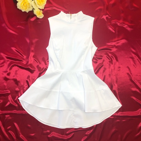 White House Black Market (WHBM) Mock Neck Sleeveless Fit & Flare Tunic Top White - Picture 4 of 10